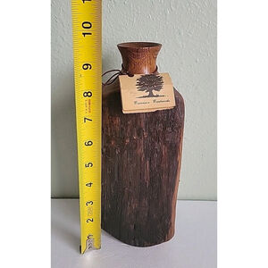 Vtg Signed BERNARD MICHAELS Original Hand-Carved WOOD BOTTLE | Rustic Folk Art